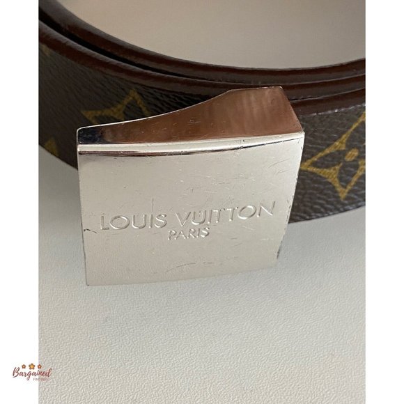 Authentic Louis Vuitton Brown Monogram Canvas Ceinture Silver Buckle Belt 80/32 main image 12